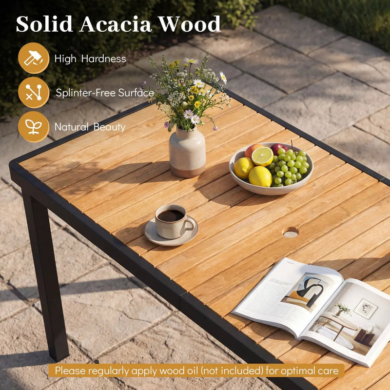 Acacia Wood Outdoor Dining Table with 1.97" Umbrella Hole for 6 People by DirectDeals