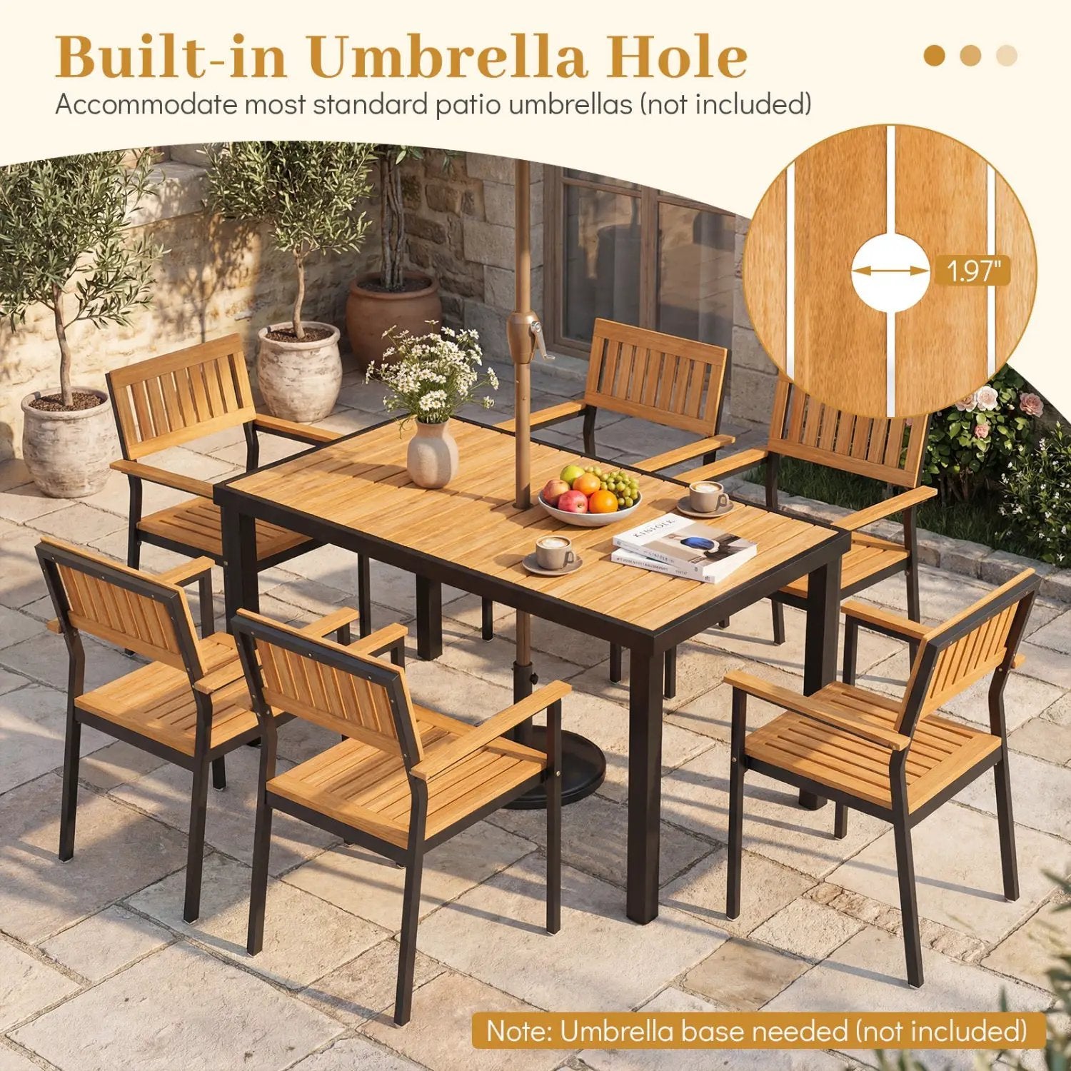 Acacia Wood Outdoor Dining Table with 1.97" Umbrella Hole for 6 People by DirectDeals