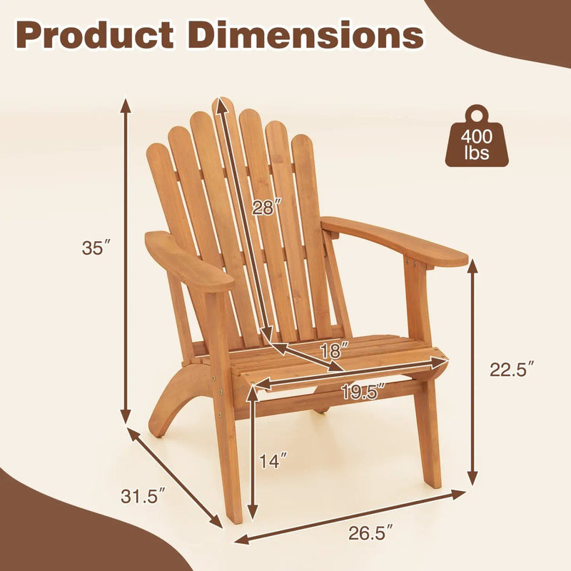 Acacia Wood Adirondack Chair - 400 lb Capacity by DirectDeals