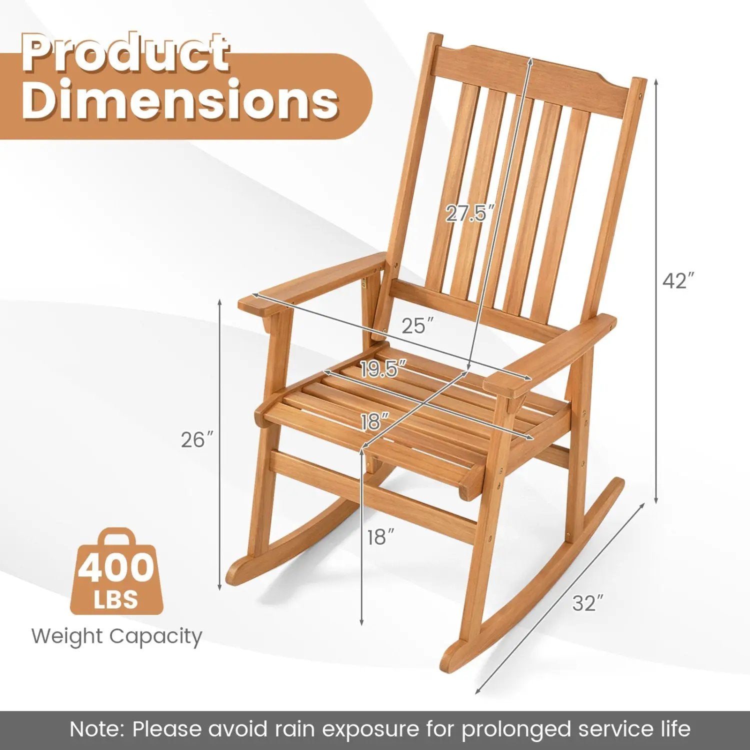 Acacia Wood Oversized Rocking Chair with High Back by DirectDeals