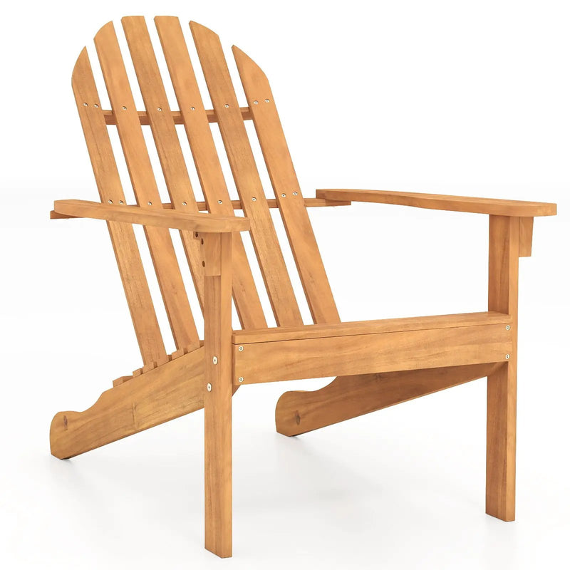 Acacia Wood Patio Adirondack Chair with Inclined Seat and High Backrest for Porch Poolside-Natural by DirectDeals