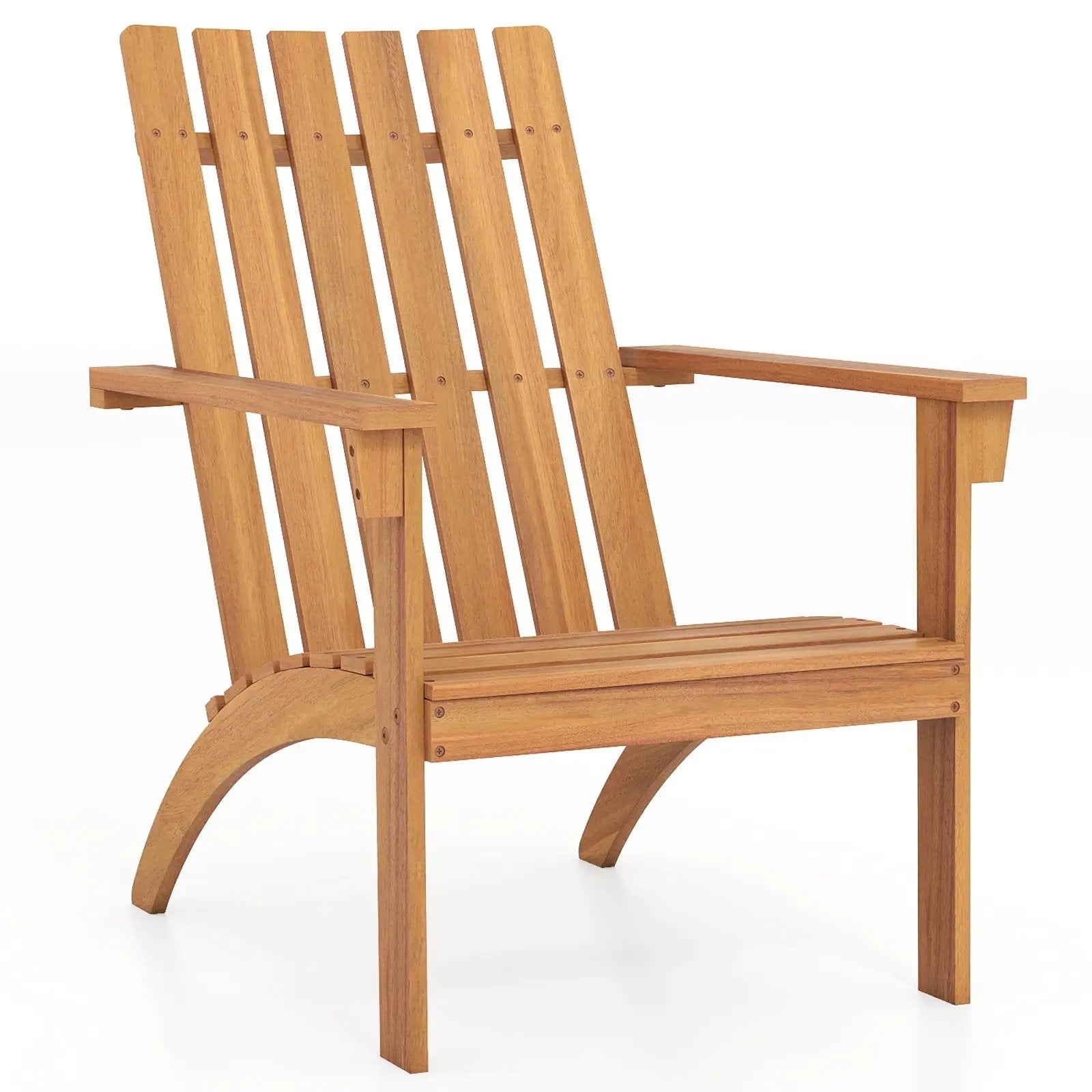 Acacia Wood Patio Adirondack Chair with Inclined Seat and High Backrest for Porch-Natural by DirectDeals