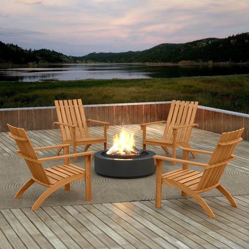 Acacia Wood Patio Adirondack Chair with Inclined Seat and High Backrest for Porch-Natural by DirectDeals