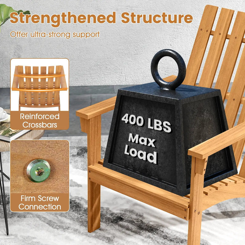 Acacia Wood Patio Adirondack Chair with Inclined Seat and High Backrest for Porch-Natural by DirectDeals