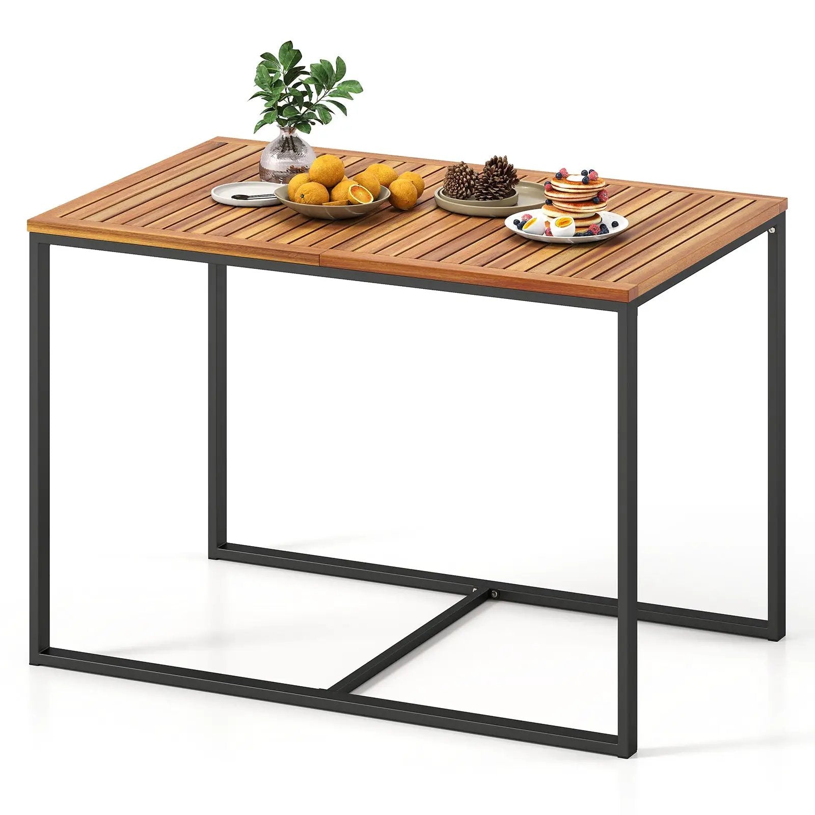 Acacia Wood Patio Dining Table with Metal Frame-Navy by DirectDeals