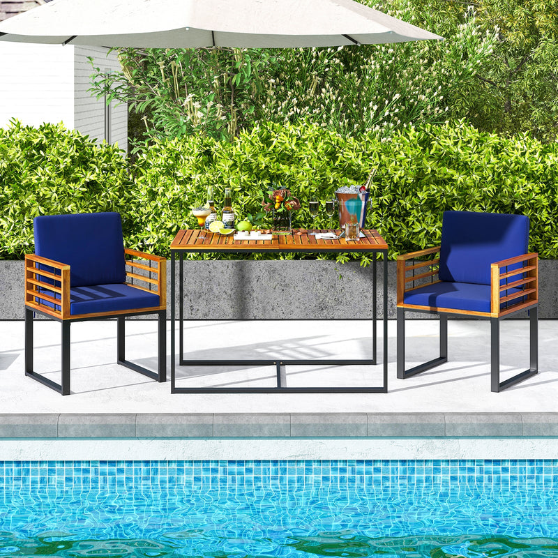 Acacia Wood Patio Dining Table with Metal Frame-Navy by DirectDeals