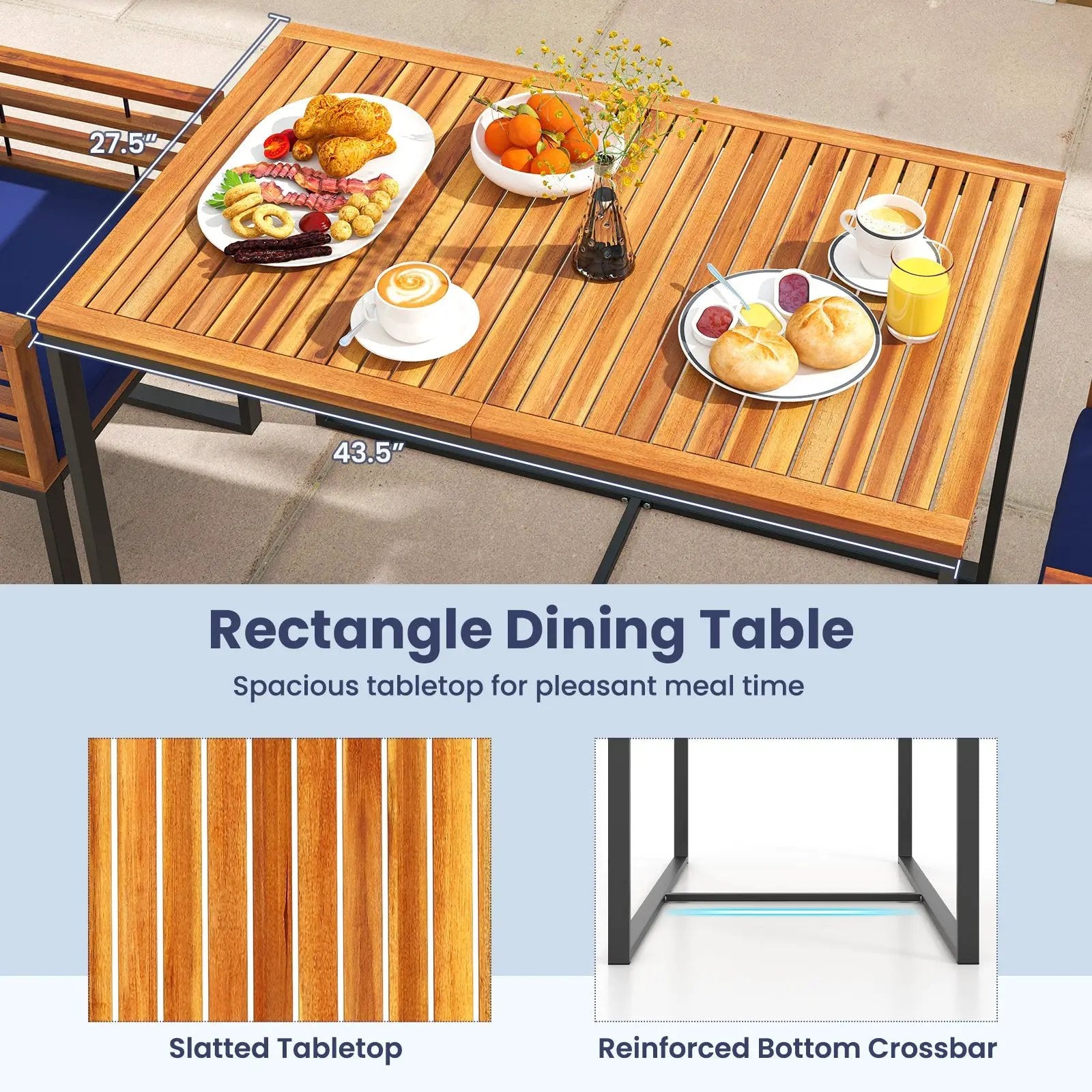 Acacia Wood Patio Dining Table with Metal Frame-Navy by DirectDeals