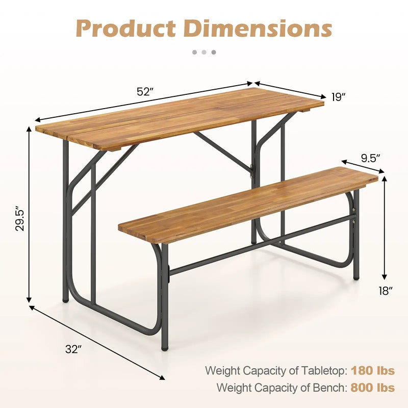 Acacia Wood Patio Table Bench for 2 People One-Side Picnic Table by DirectDeals