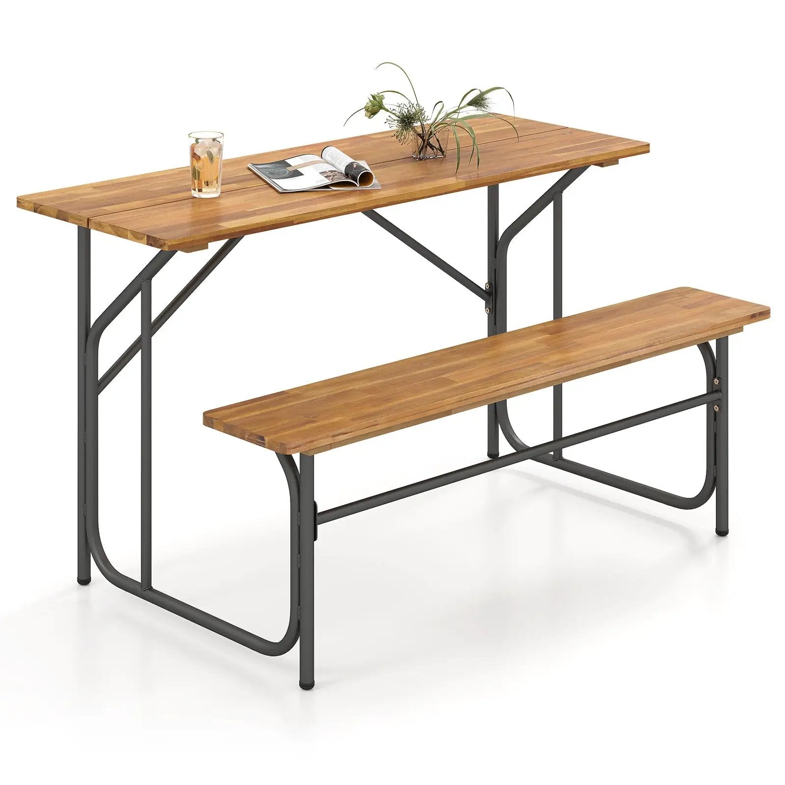 Acacia Wood Patio Table Bench for 2 People One-Side Picnic Table by DirectDeals