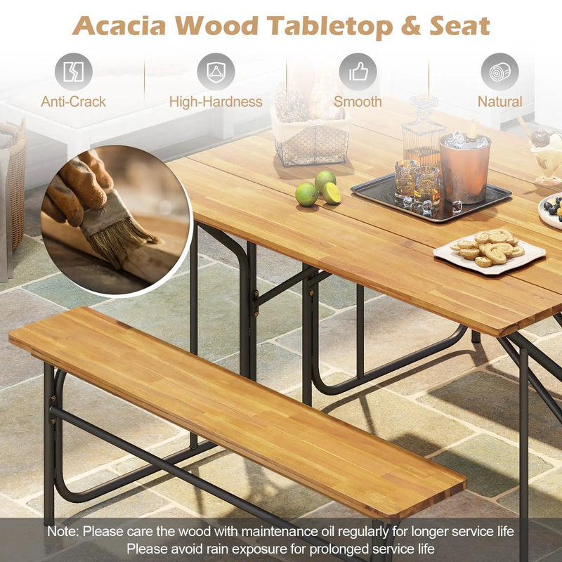 Acacia Wood Patio Table Bench for 2 People One-Side Picnic Table by DirectDeals
