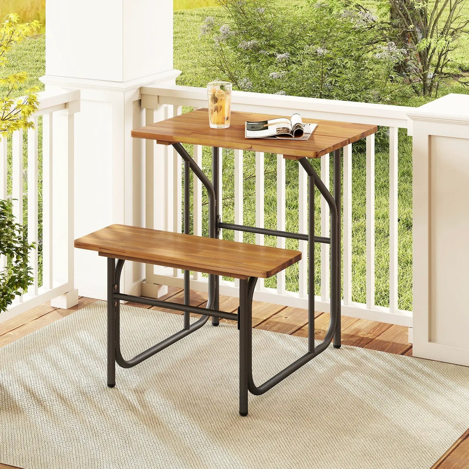 Acacia Wood Patio Table Bench Set One-Side Picnic Table and Seat by DirectDeals