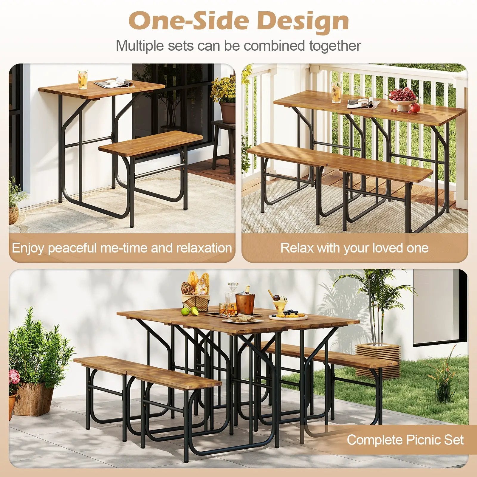 Acacia Wood Patio Table Bench Set One-Side Picnic Table and Seat by DirectDeals