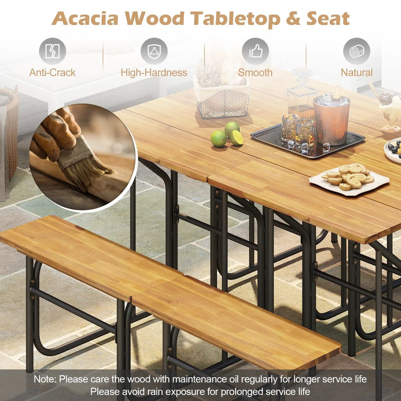 Acacia Wood Patio Table Bench Set One-Side Picnic Table and Seat by DirectDeals