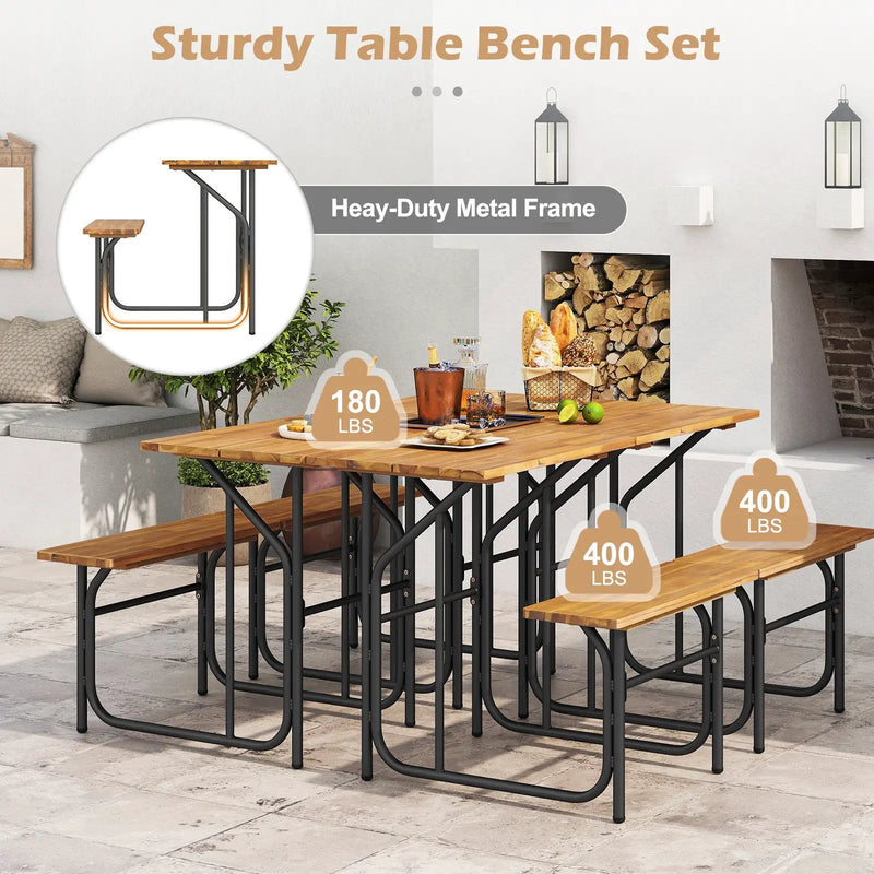 Acacia Wood Patio Table Bench Set One-Side Picnic Table and Seat by DirectDeals