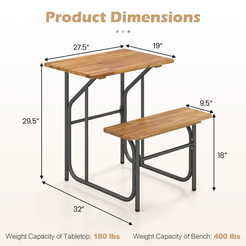 Acacia Wood Patio Table Bench Set One-Side Picnic Table and Seat by DirectDeals
