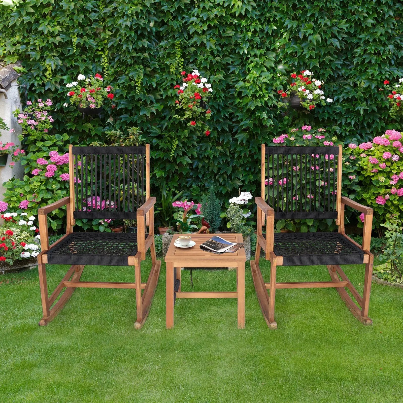 3 Pieces Acacia Wood Rocking Bistro Set by DirectDeals