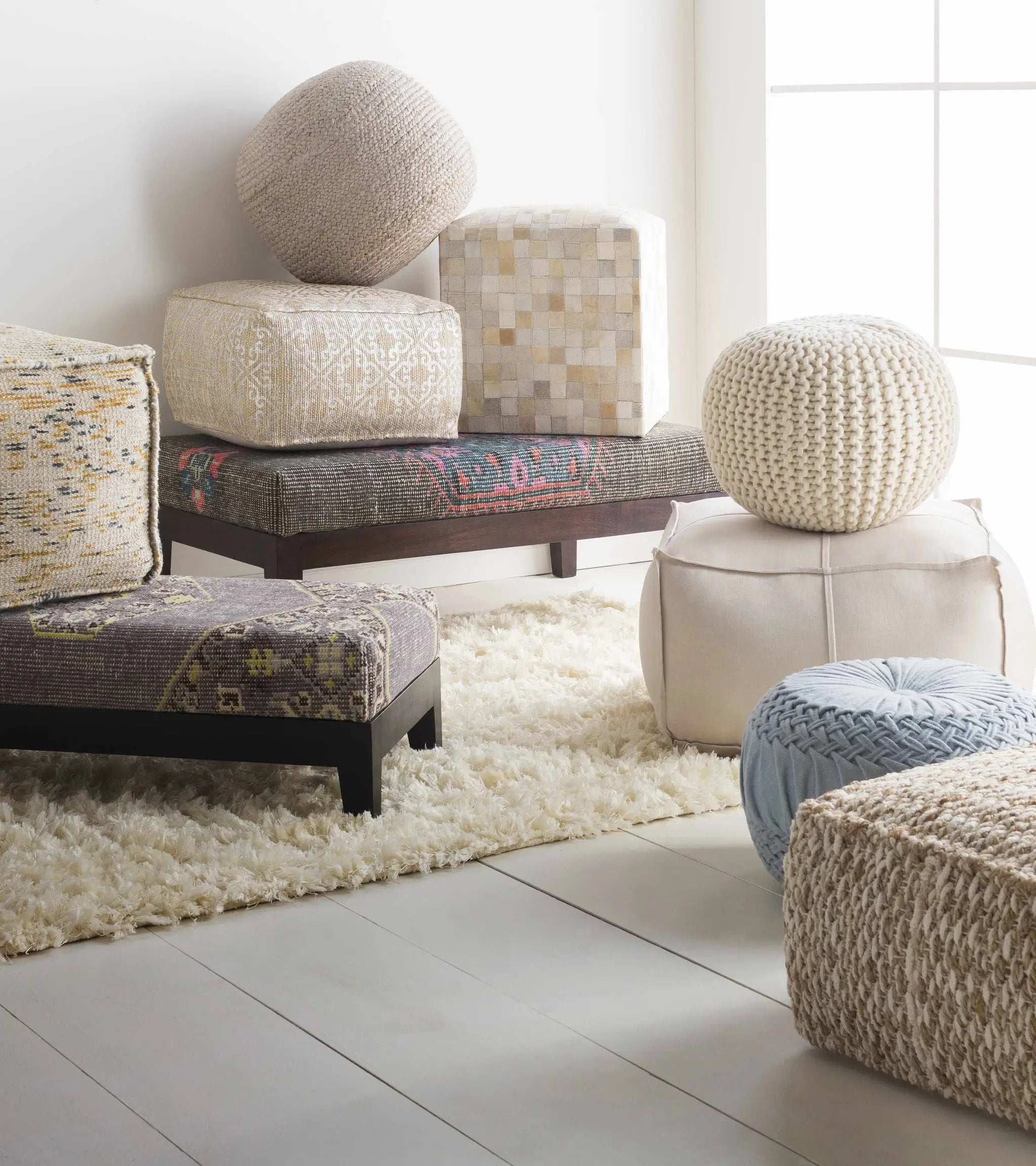 Netcong Tan Jute Pouf - Clearance by Boutique Rugs