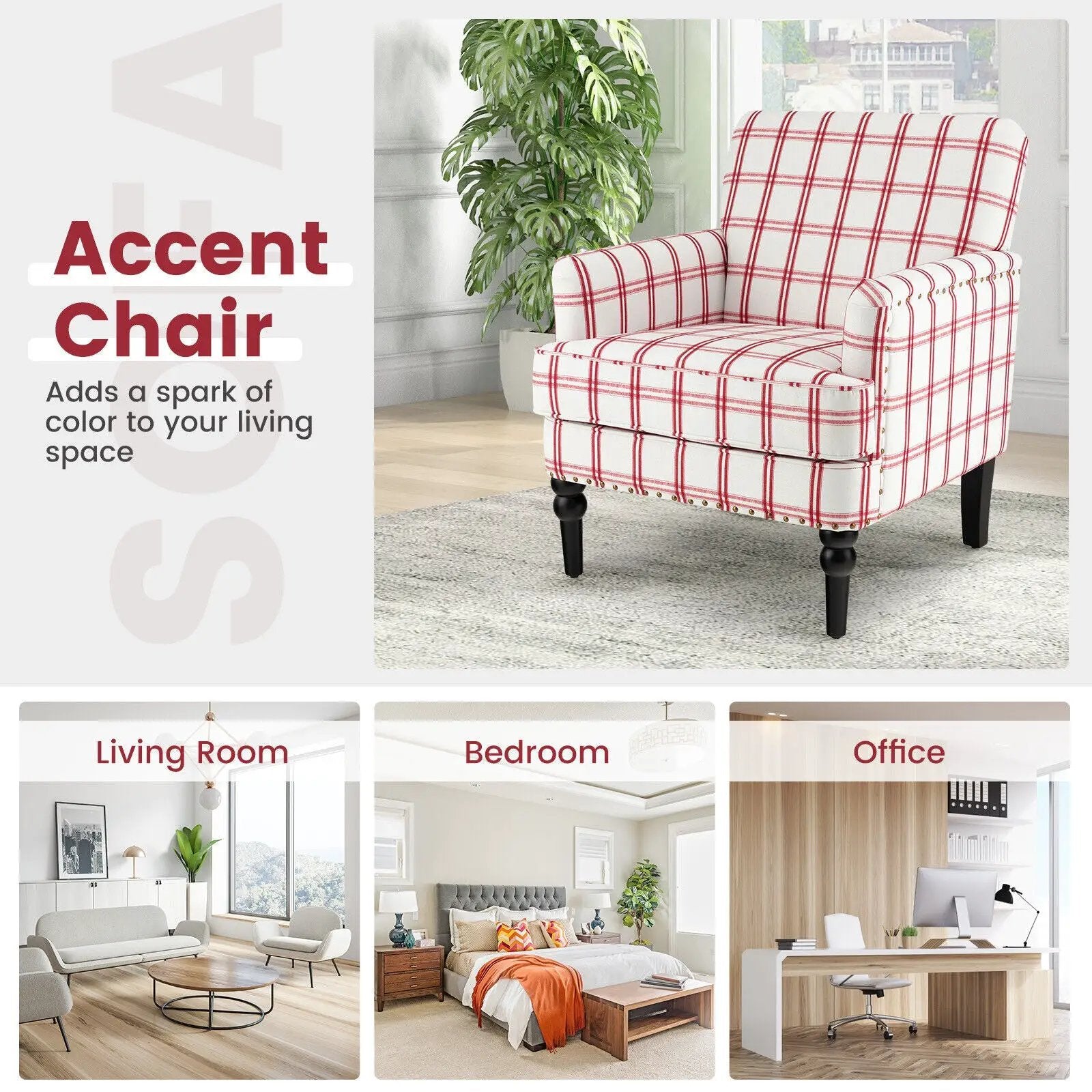 Modern Upholstered Padded Accent Chair with Rubber Wood Legs by DirectDeals