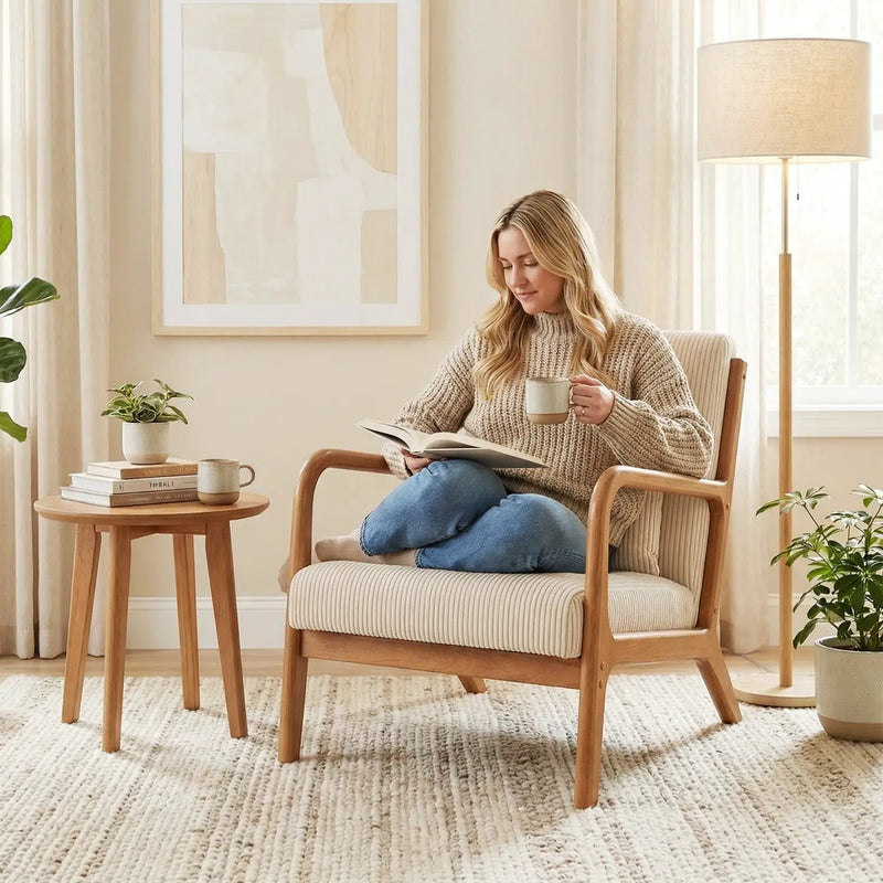 Accent Chair Corduroy Upholstered Lounge Chair with Lumbar Pillow by DirectDeals