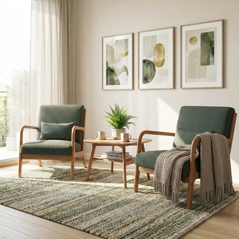 Accent Chair Corduroy Upholstered Lounge Chair with Lumbar Pillow by DirectDeals