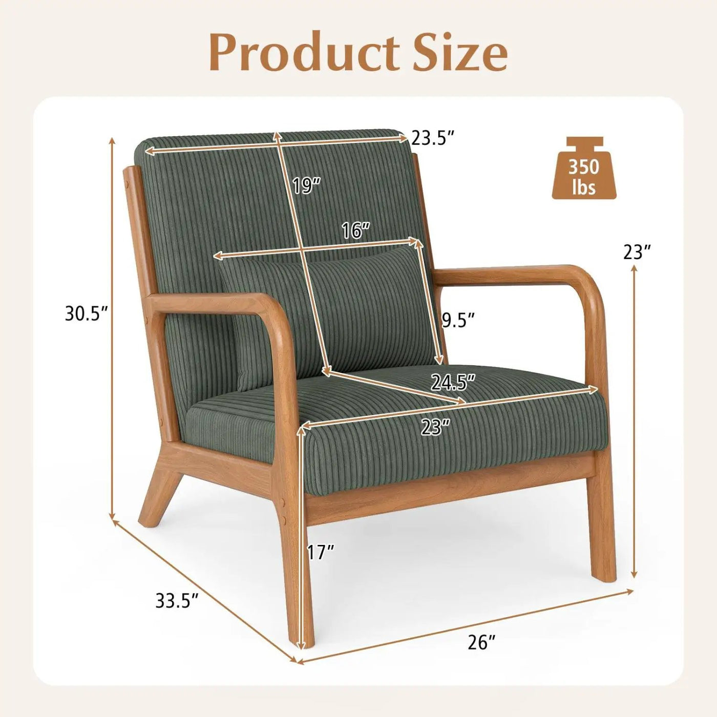 Accent Chair Corduroy Upholstered Lounge Chair with Lumbar Pillow by DirectDeals