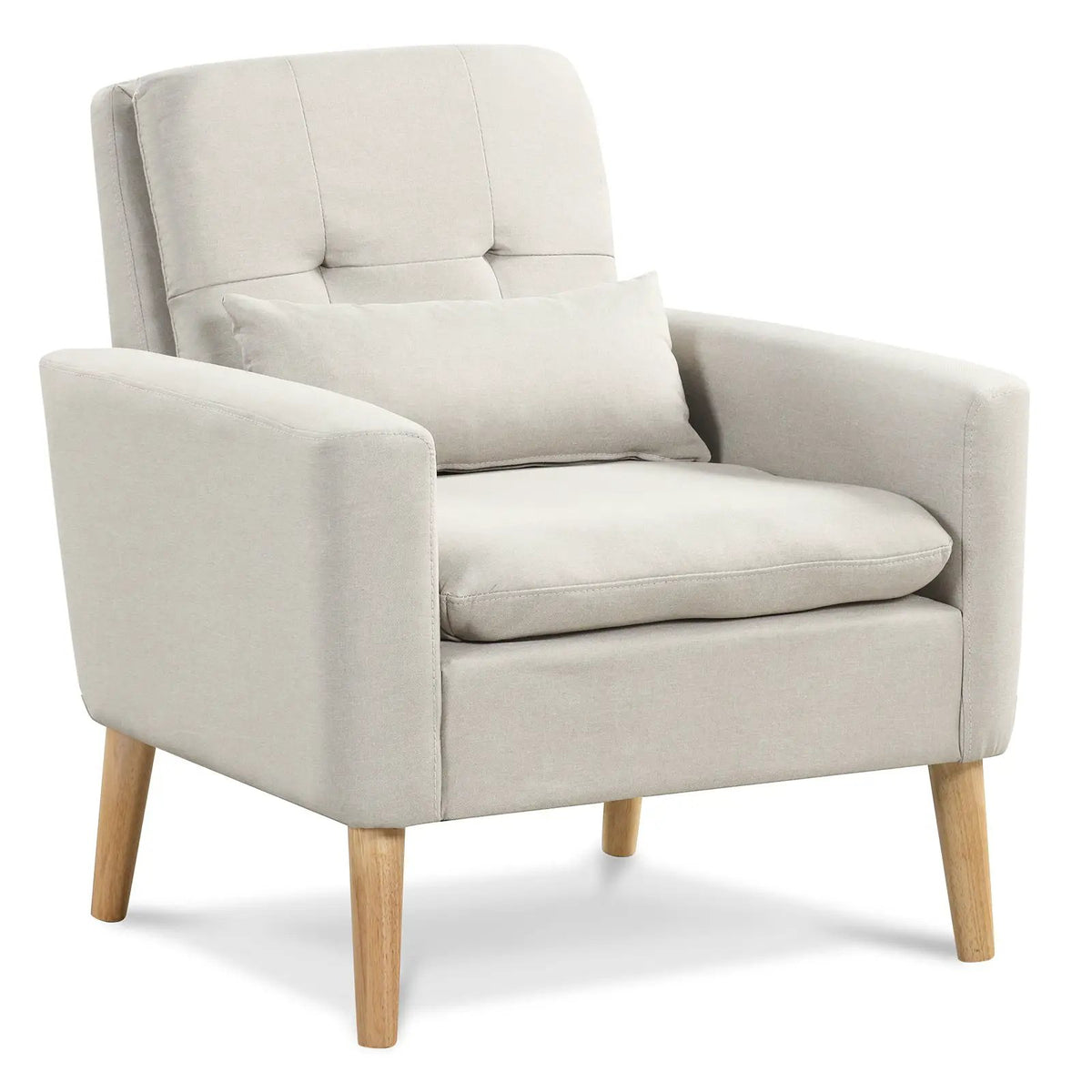 Accent Chair with Lumbar Pillow Natural Rubber Wood Legs Padded Cushions by DirectDeals
