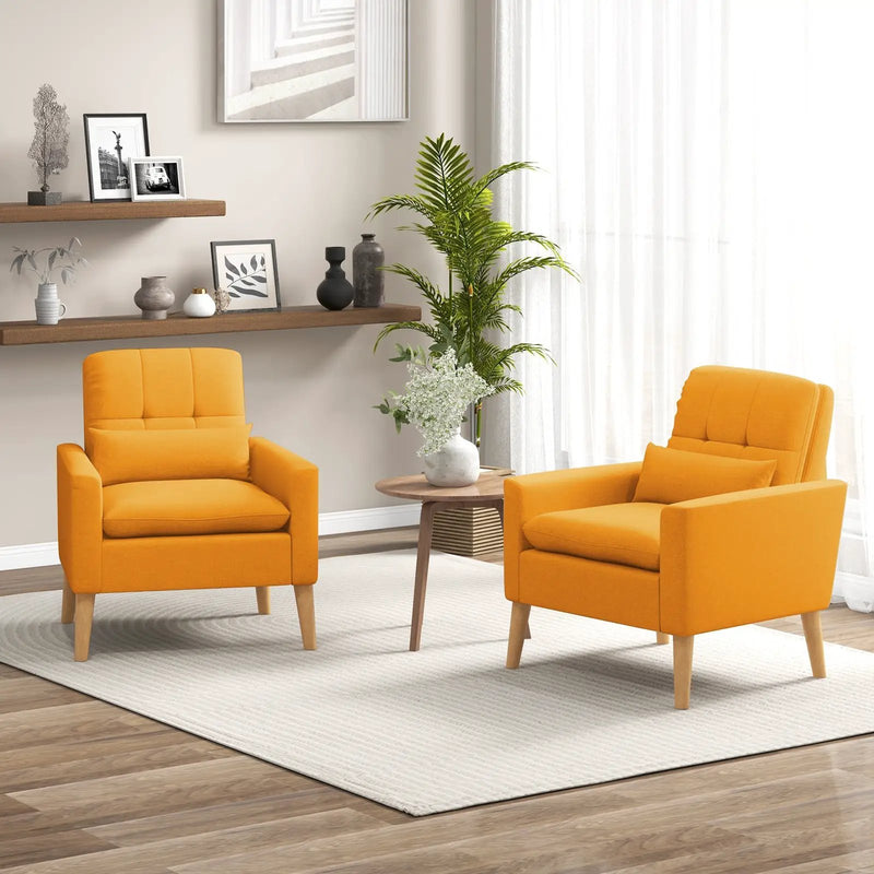 Accent Chair with Lumbar Pillow Natural Rubber Wood Legs Padded Cushions by DirectDeals