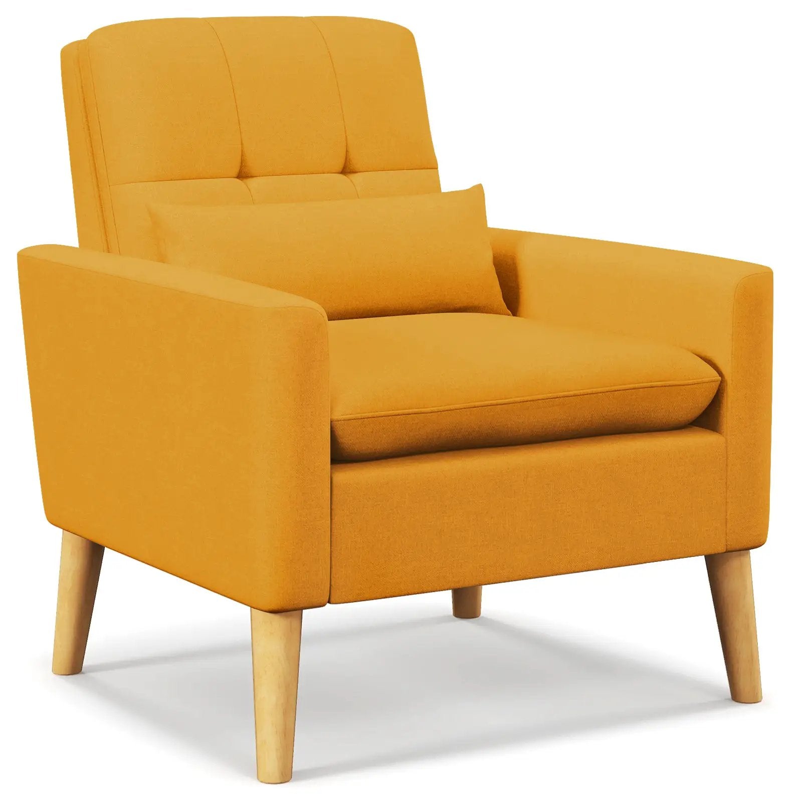 Accent Chair with Lumbar Pillow Natural Rubber Wood Legs Padded Cushions by DirectDeals