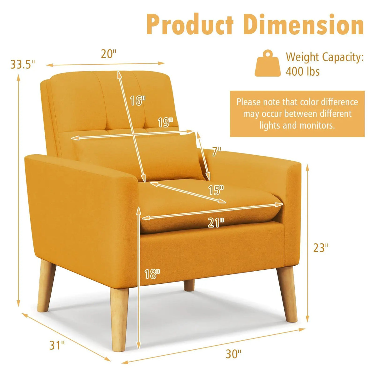 Accent Chair with Lumbar Pillow Natural Rubber Wood Legs Padded Cushions by DirectDeals