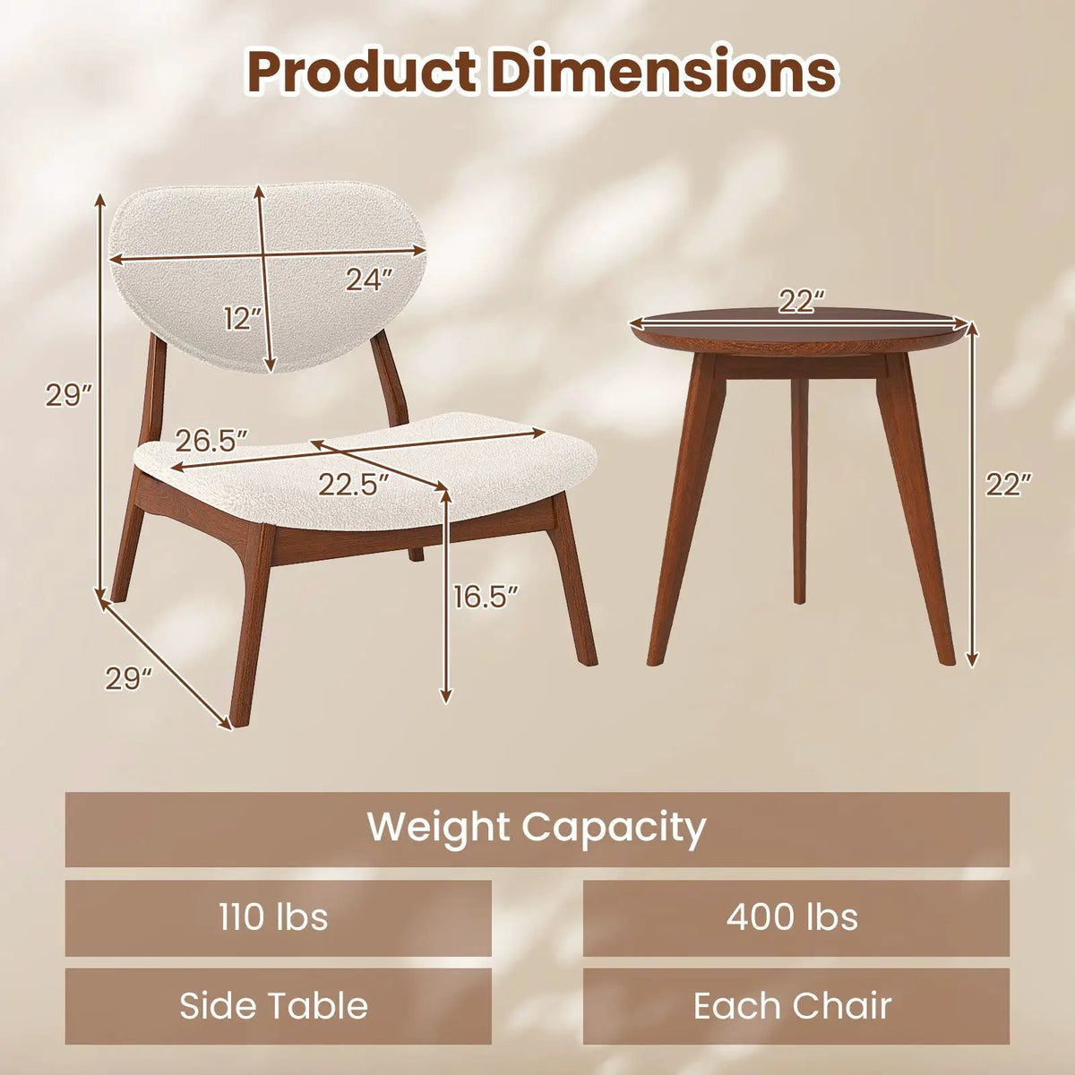 Accent Chairs Set of 2 with Side Table and Solid Wood Frame by DirectDeals