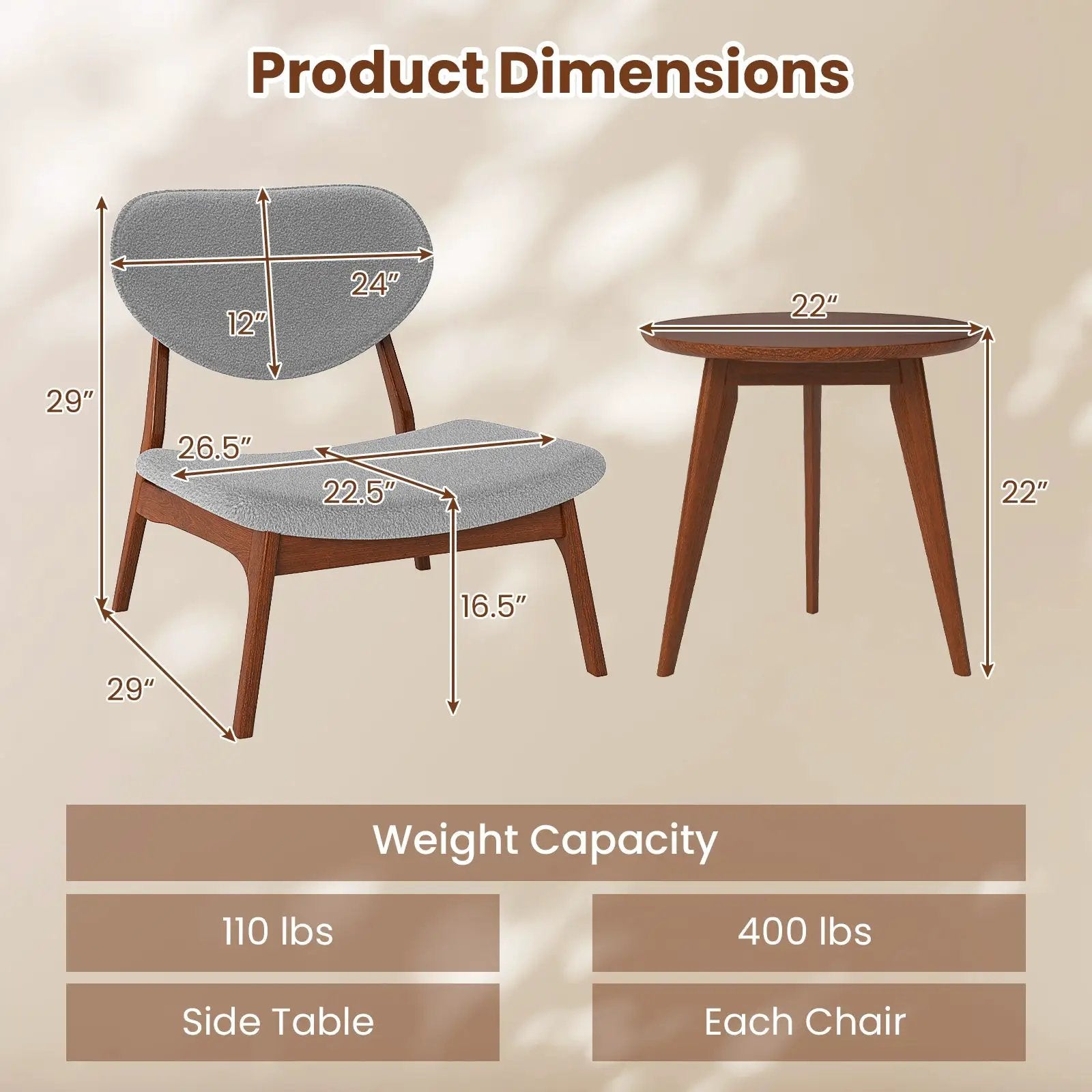 Accent Chairs Set of 2 with Side Table and Solid Wood Frame by DirectDeals