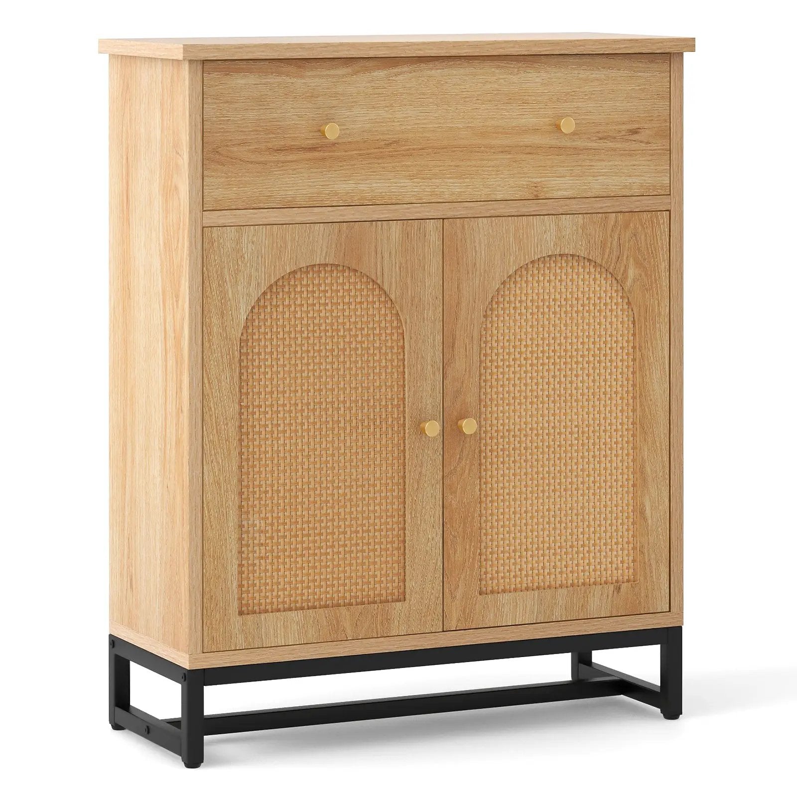 Accent Floor Storage Cabinet with Rattan Doors and Drawer-Natural by DirectDeals