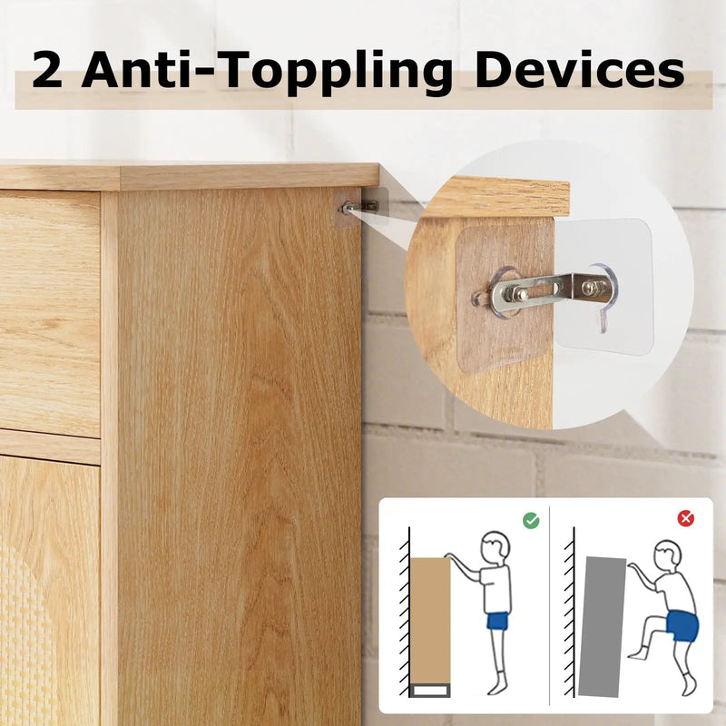 Accent Floor Storage Cabinet with Rattan Doors and Drawer-Natural by DirectDeals