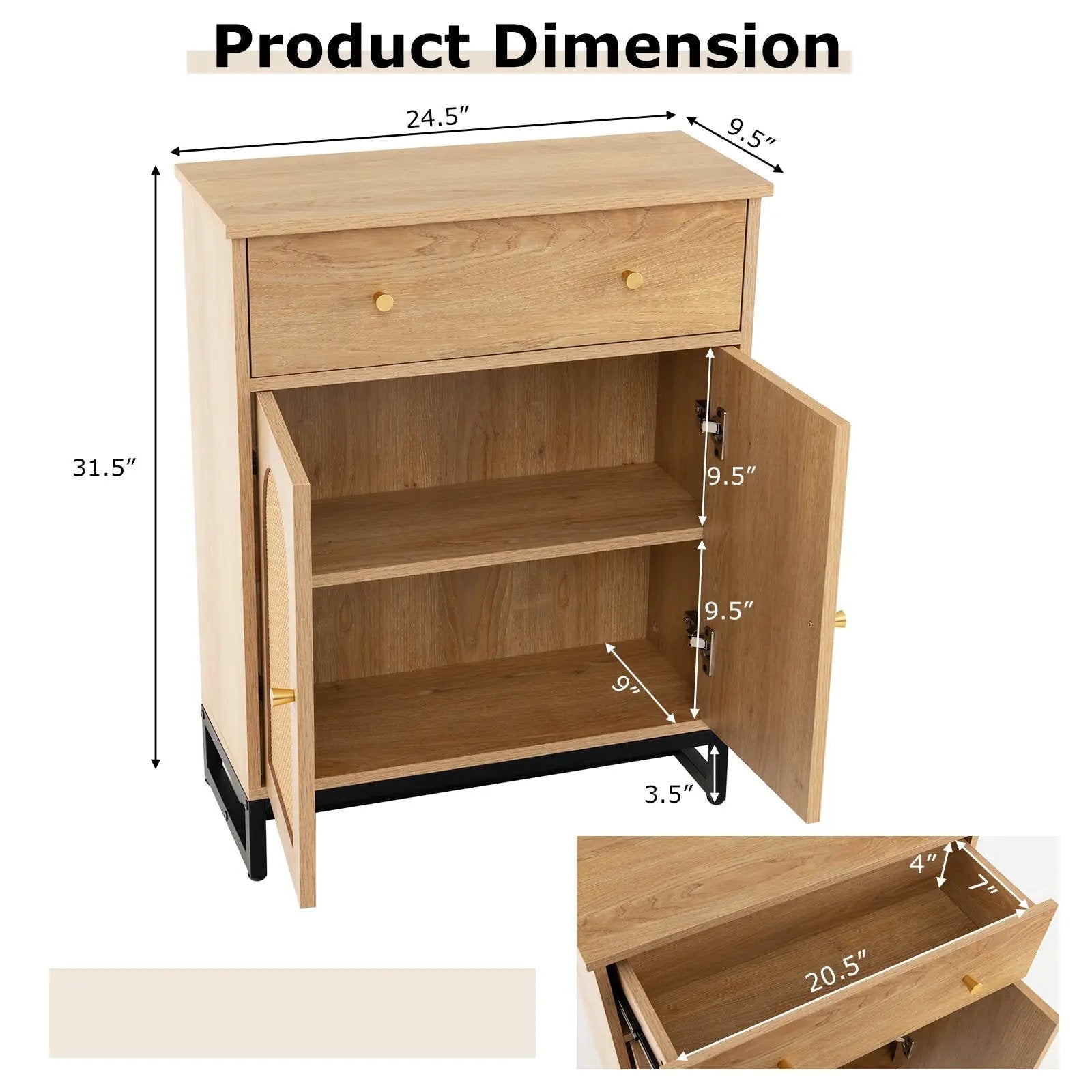 Accent Floor Storage Cabinet with Rattan Doors and Drawer-Natural by DirectDeals