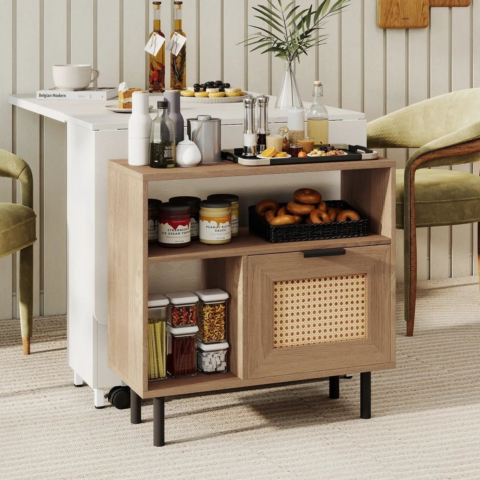 Accent Side End Table with Storage Shelf and Cabinet for Small Space-Natural by DirectDeals