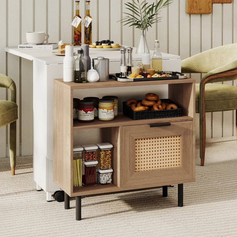 Accent Side End Table with Storage Shelf and Cabinet for Small Space-Natural by DirectDeals