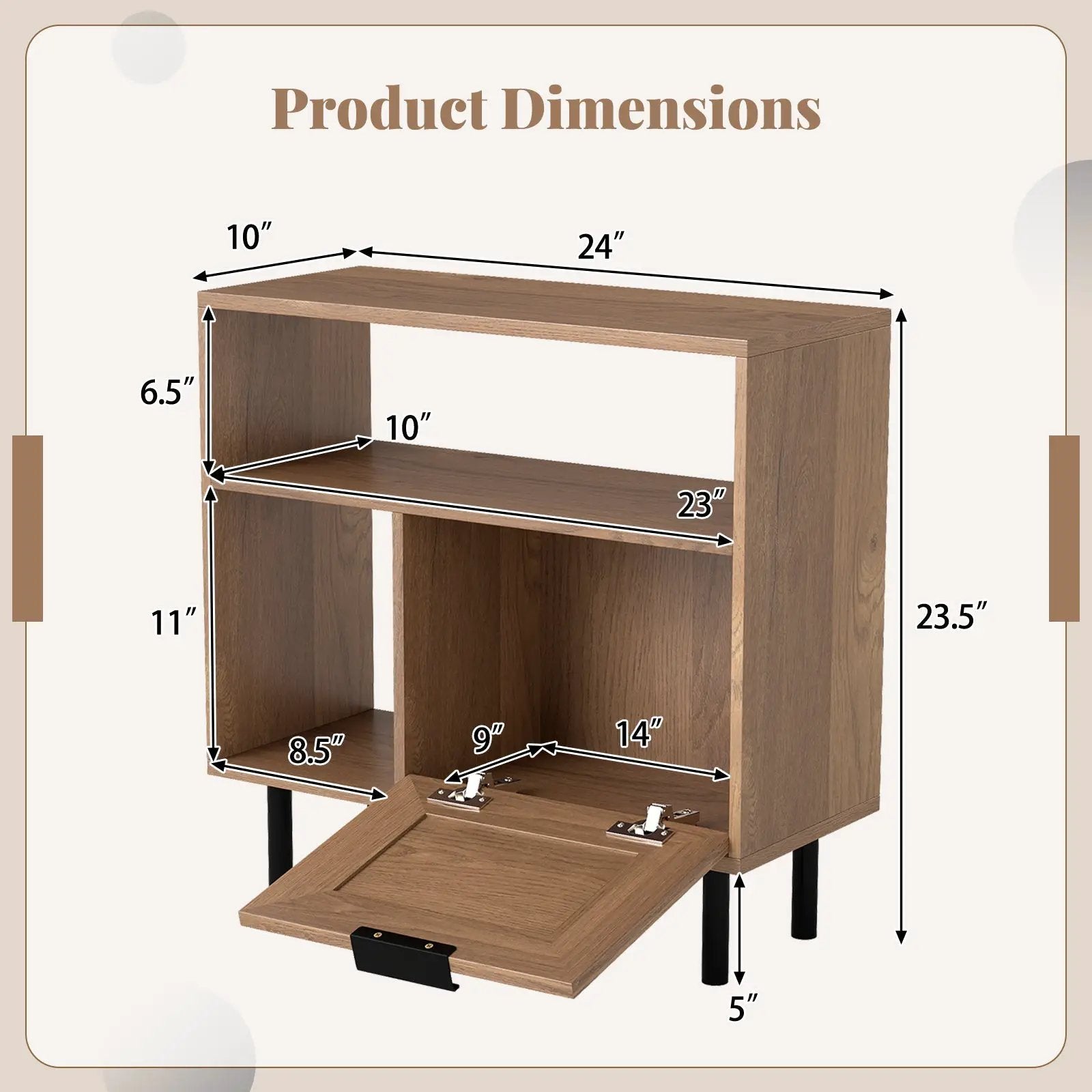 Accent Side End Table with Storage Shelf and Cabinet for Small Space-Natural by DirectDeals