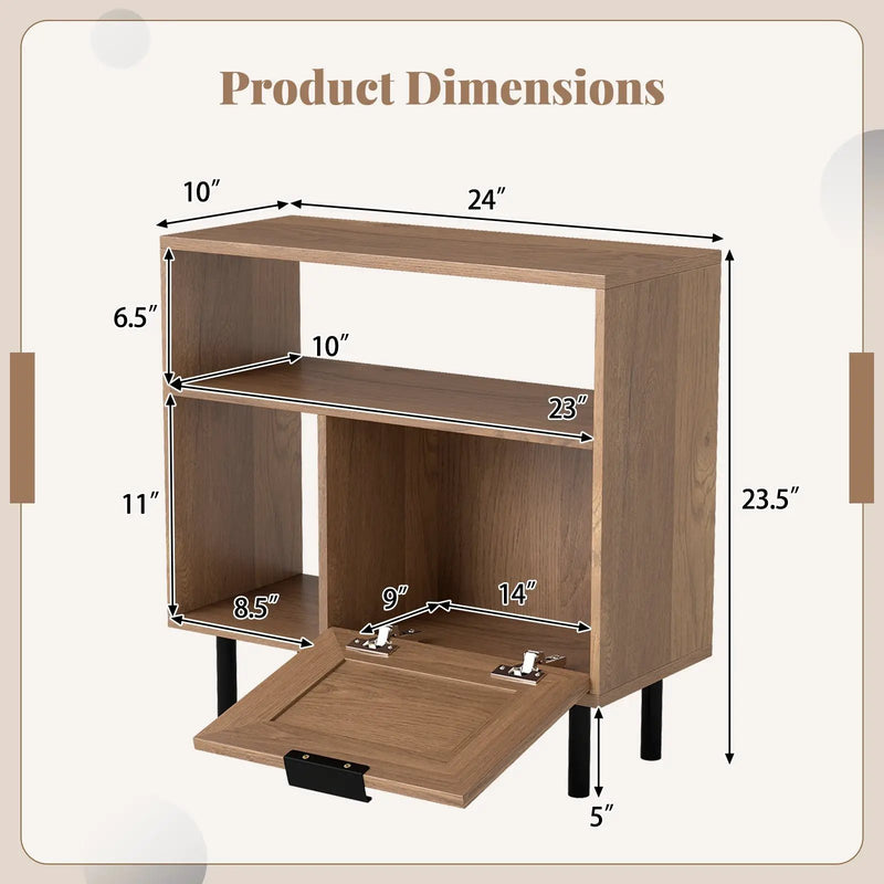 Accent Side End Table with Storage Shelf and Cabinet for Small Space-Natural by DirectDeals