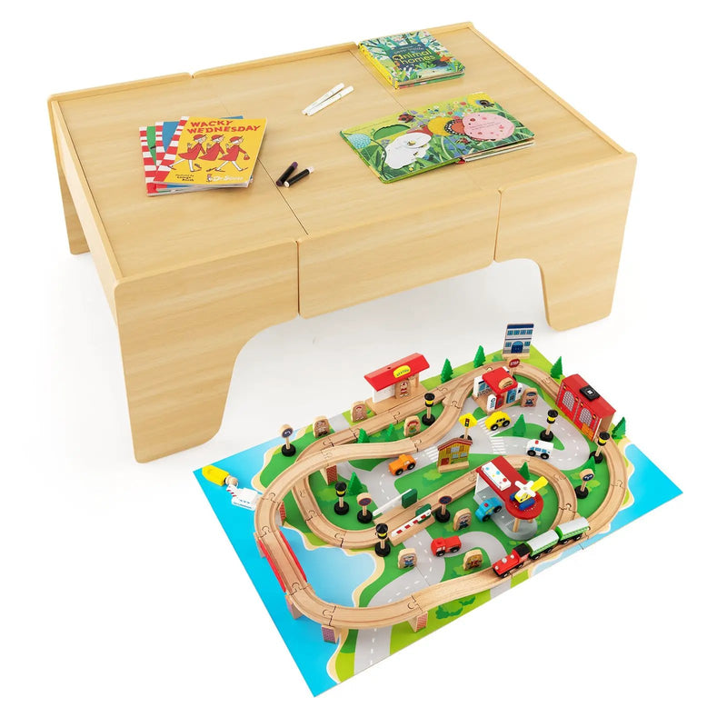 84-Piece Wooden Train Set with Reversible and Detachable Tabletop by DirectDeals