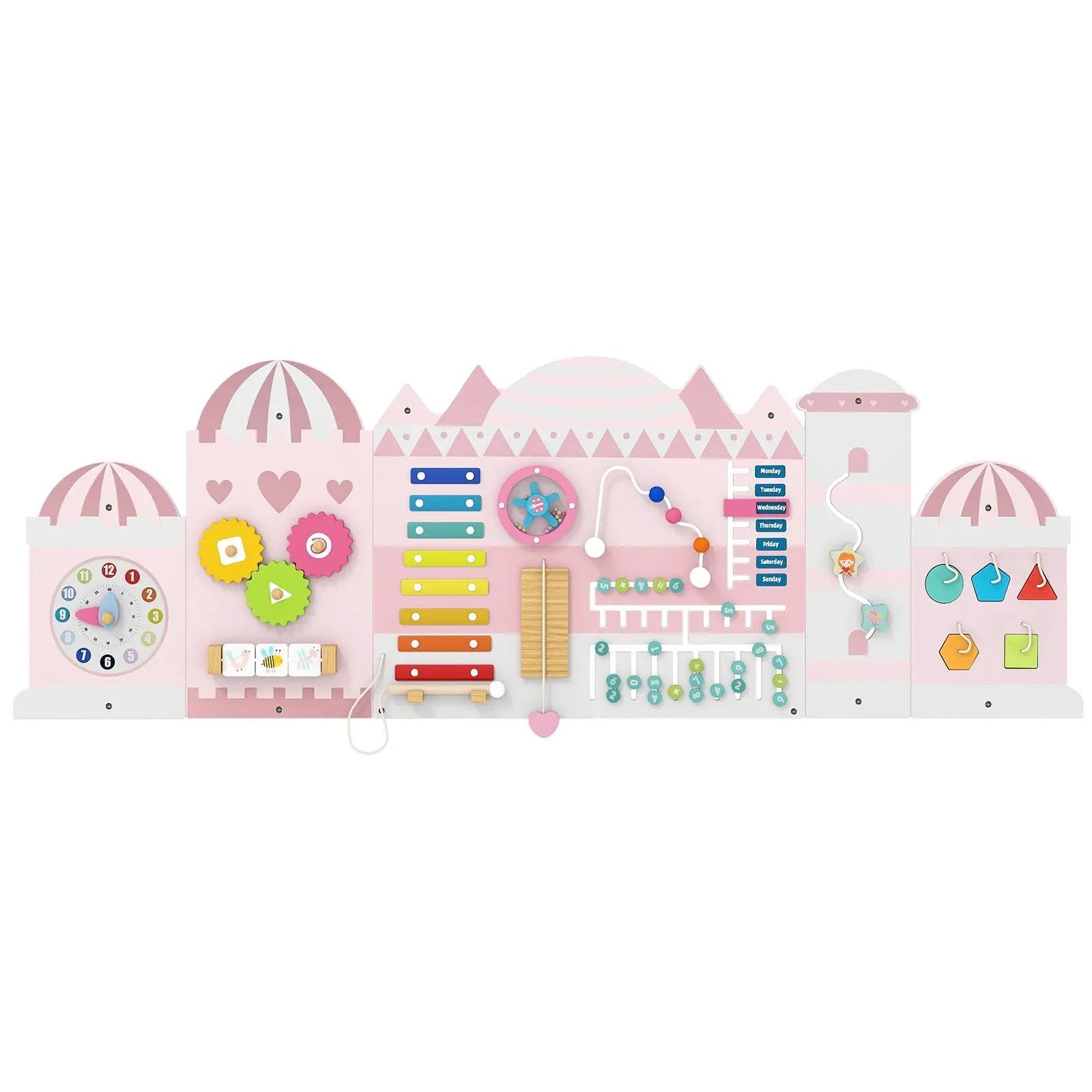 Activity Wall Busy Board Panels for Toddlers Wooden Sensory Board-Pink by DirectDeals