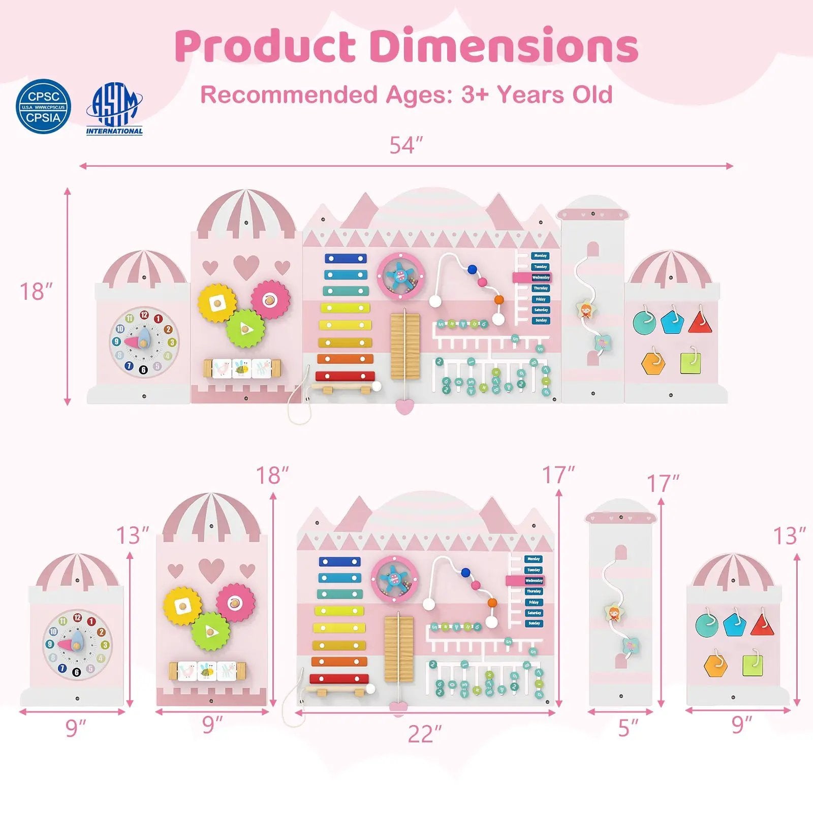 Activity Wall Busy Board Panels for Toddlers Wooden Sensory Board-Pink by DirectDeals