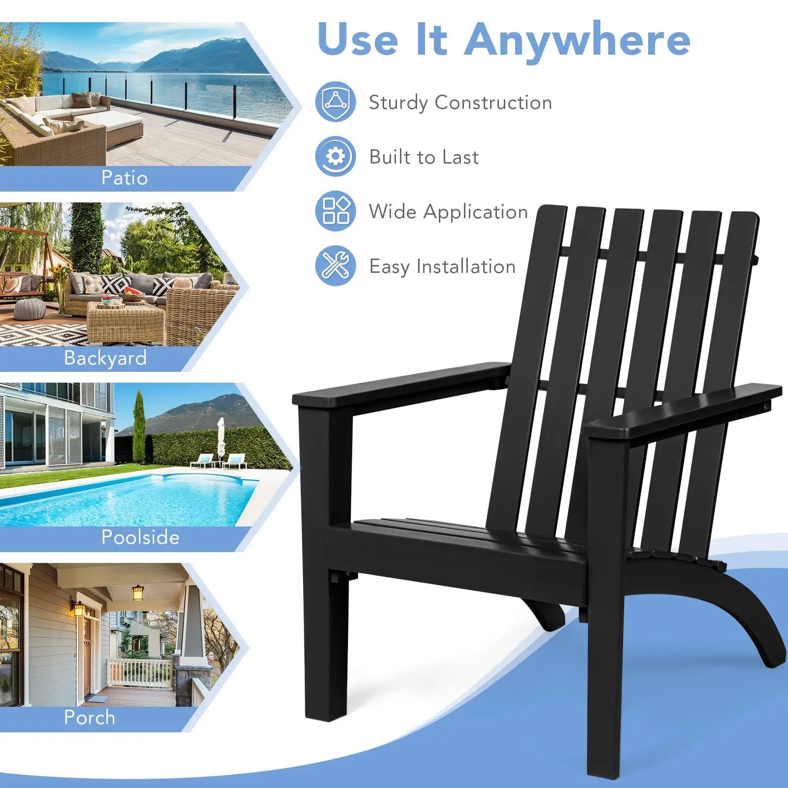 Outdoor Durable Patio Acacia Wood Adirondack Lounge Armchair by DirectDeals