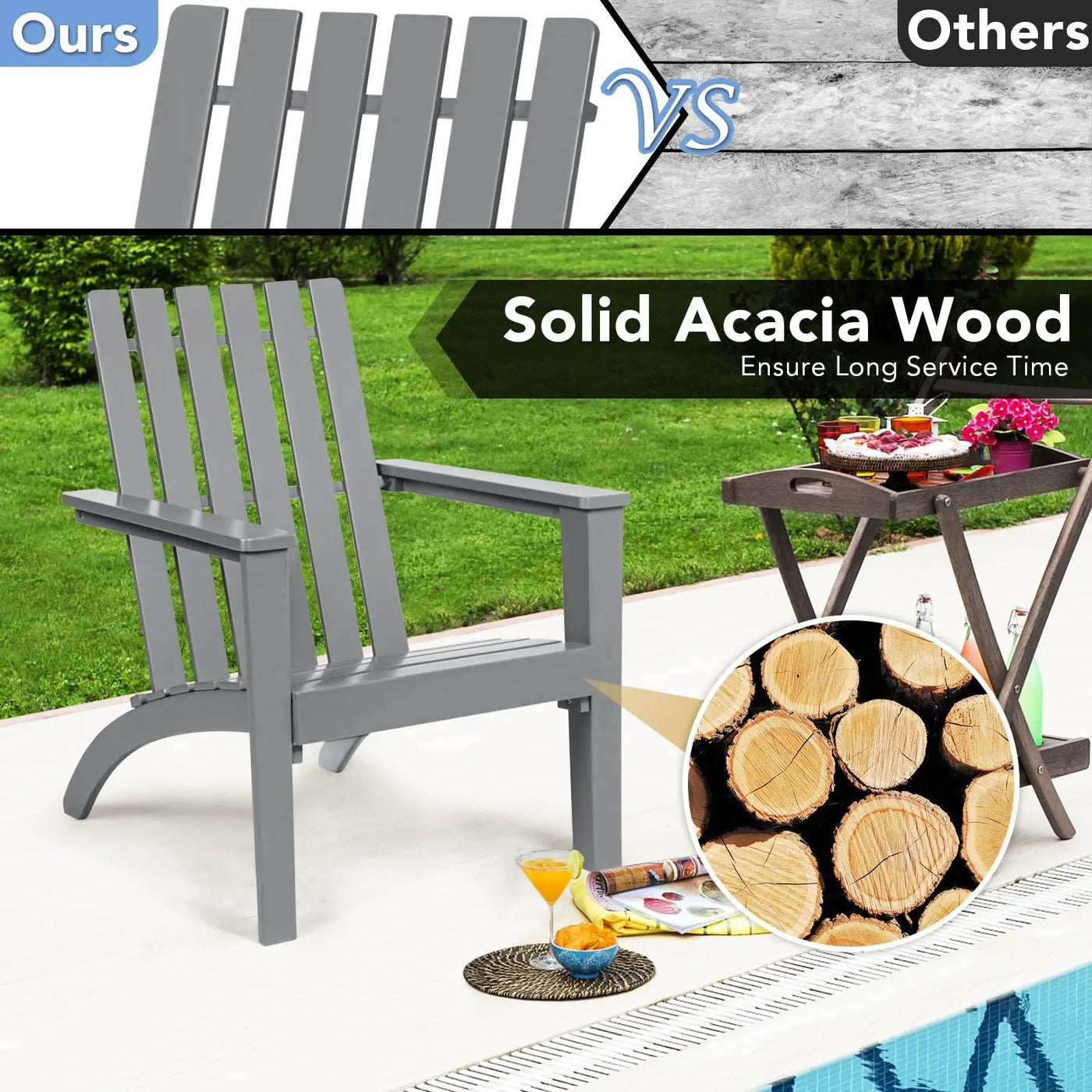 Outdoor Durable Patio Acacia Wood Adirondack Lounge Armchair by DirectDeals