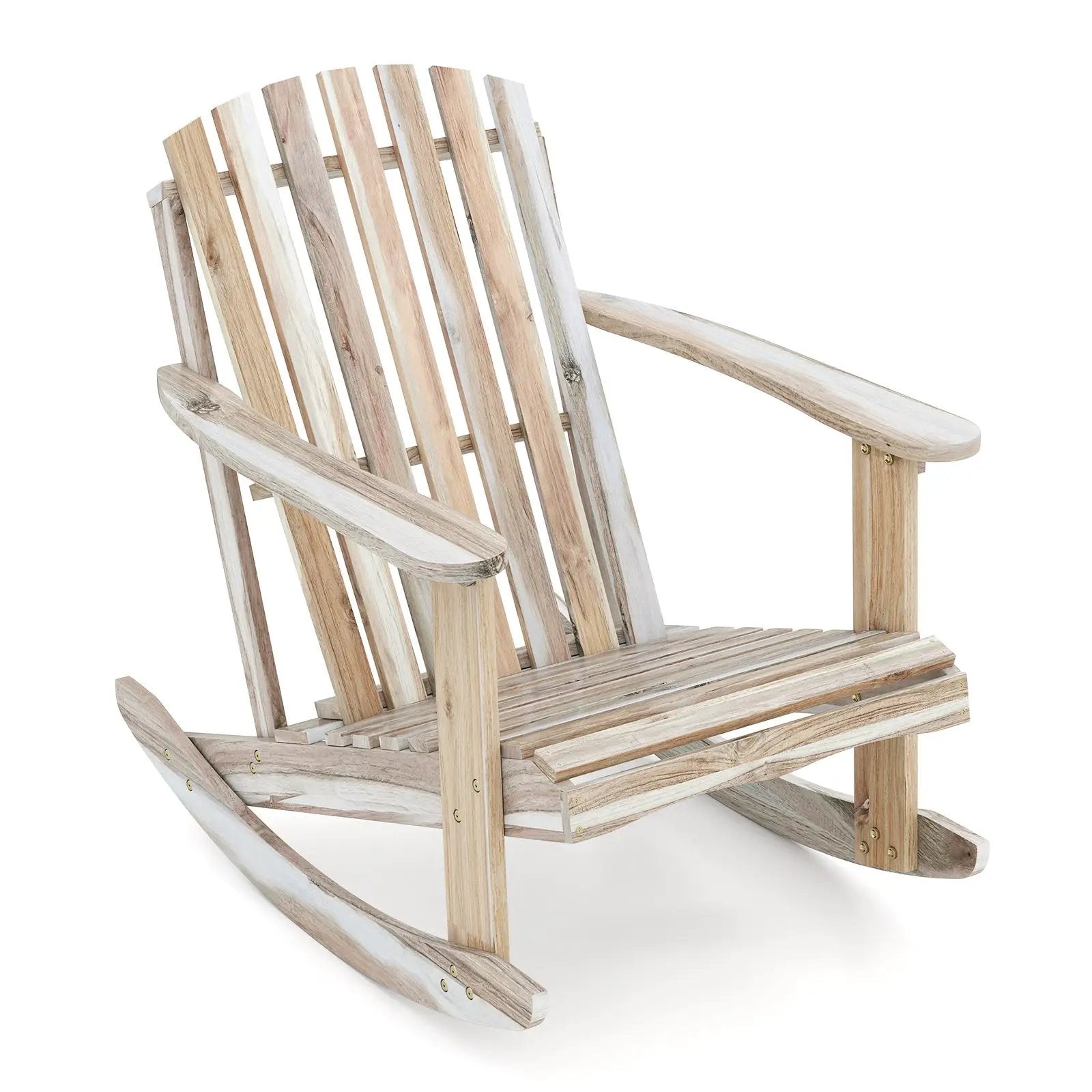 Adirondack Rocking Chair with Slatted Seat and High Fanned Back-Natural by DirectDeals