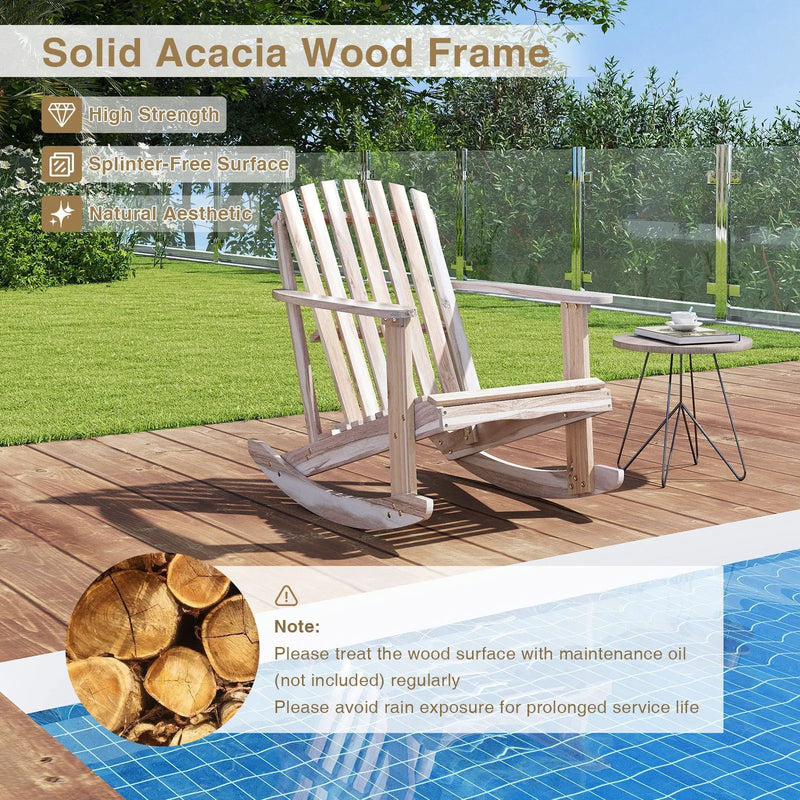 Adirondack Rocking Chair with Slatted Seat and High Fanned Back-Natural by DirectDeals