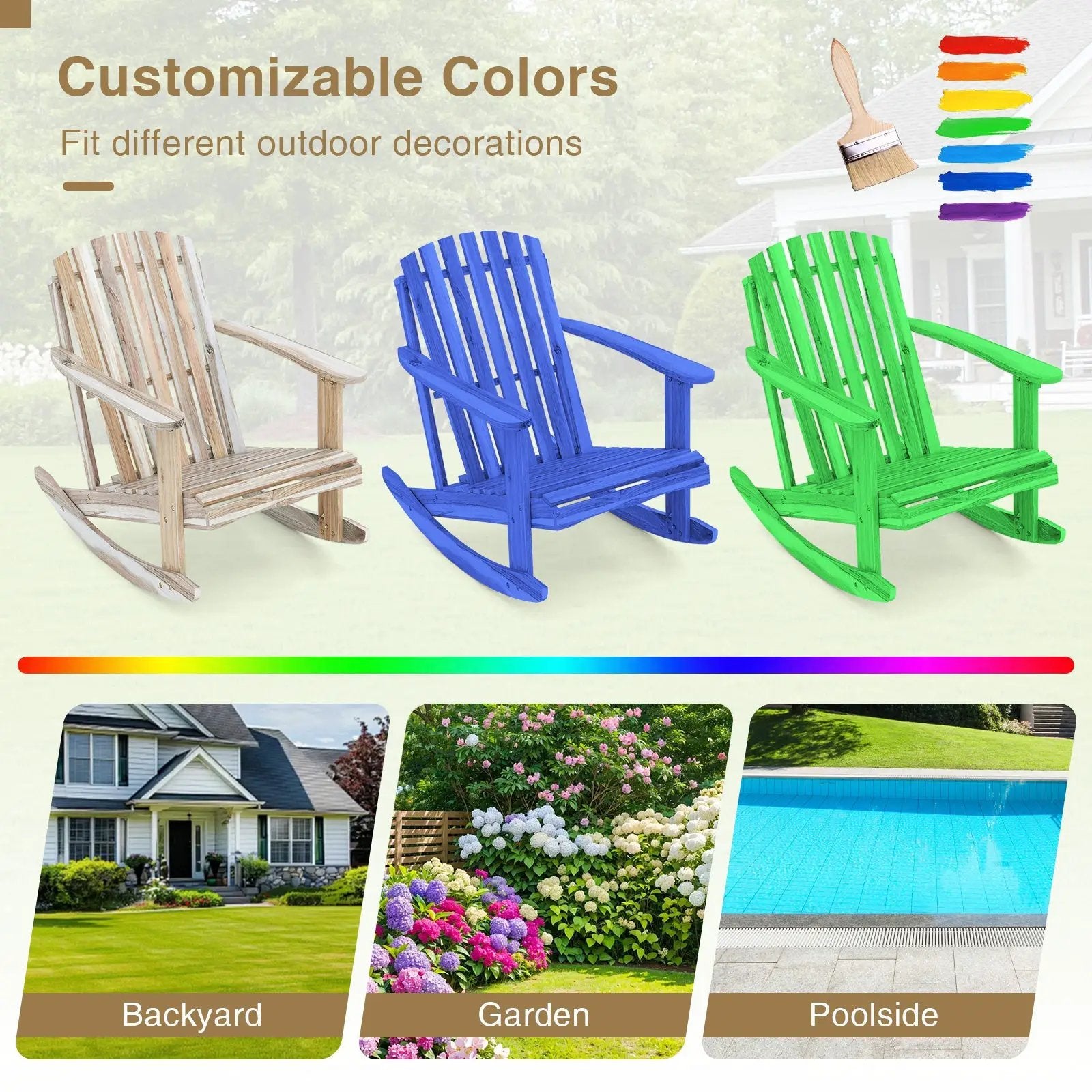 Adirondack Rocking Chair with Slatted Seat and High Fanned Back-Natural by DirectDeals