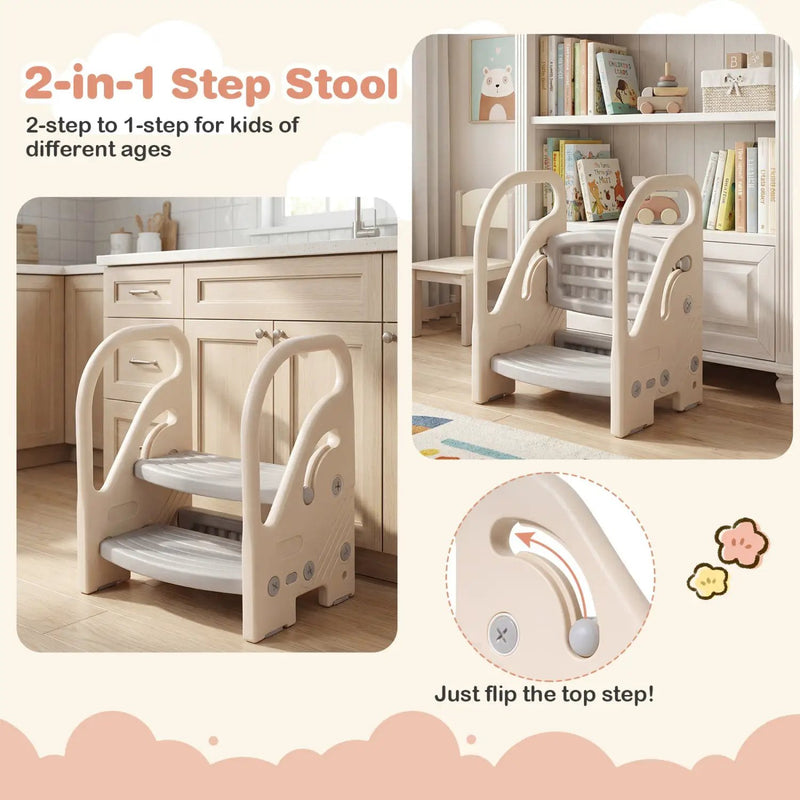 Adjustable 2-Step Kids Helper Stool with Safety Handles and Non-slip Pads for Bedroom by DirectDeals