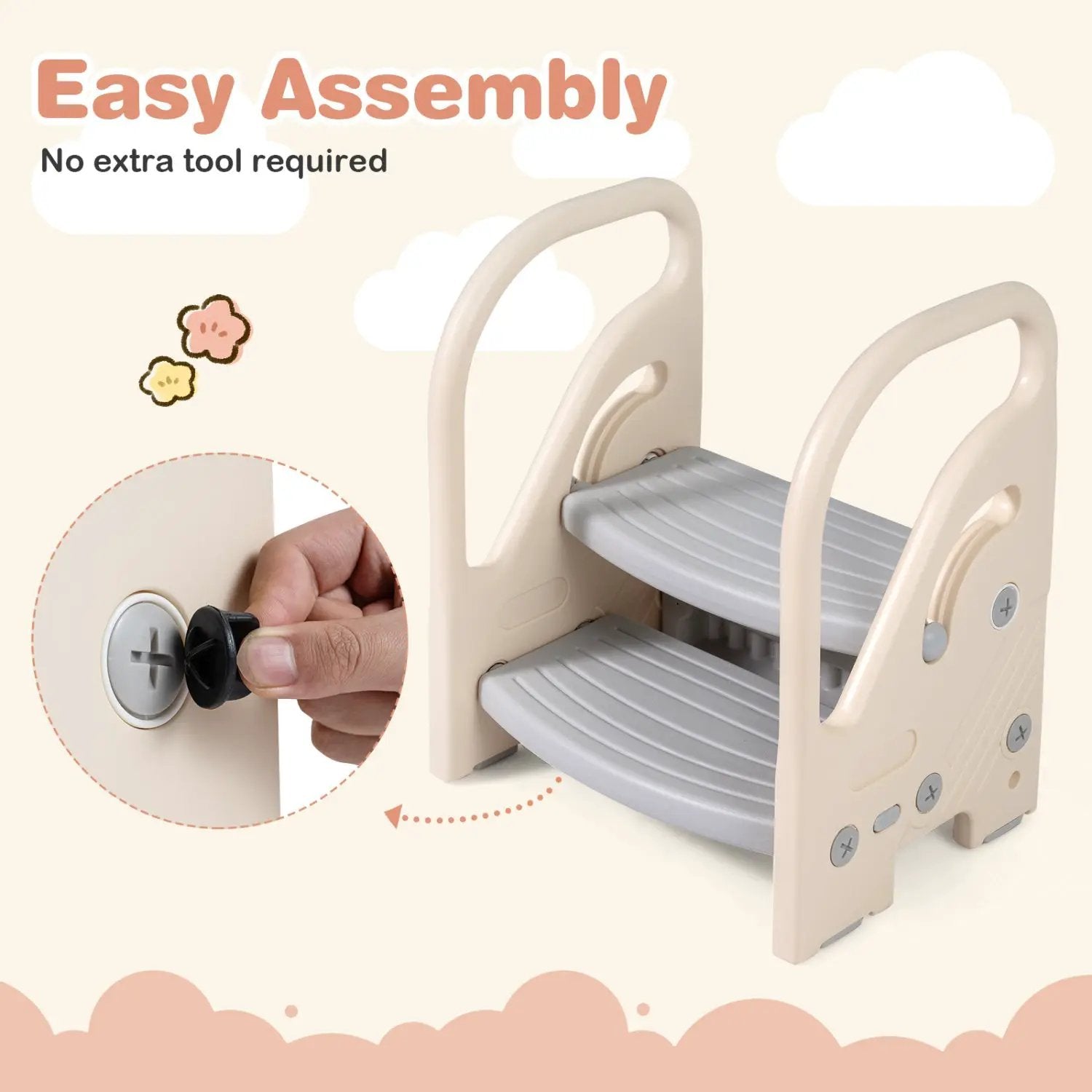 Adjustable 2-Step Kids Helper Stool with Safety Handles and Non-slip Pads for Bedroom by DirectDeals