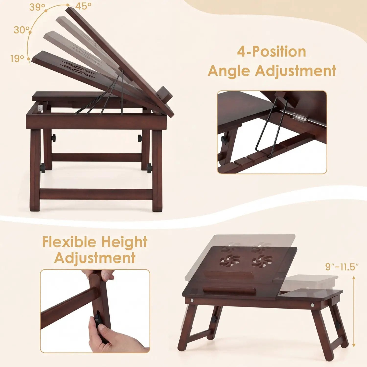 Adjustable Bamboo Laptop Desk with Tilting Top by DirectDeals