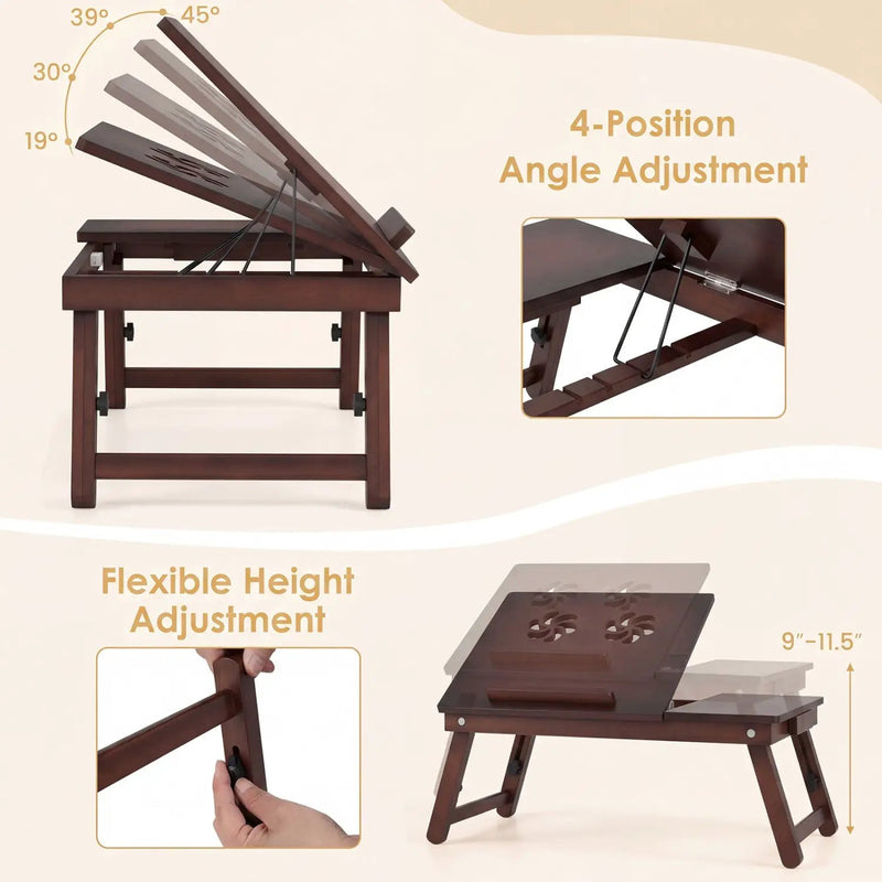 Adjustable Bamboo Laptop Desk with Tilting Top by DirectDeals